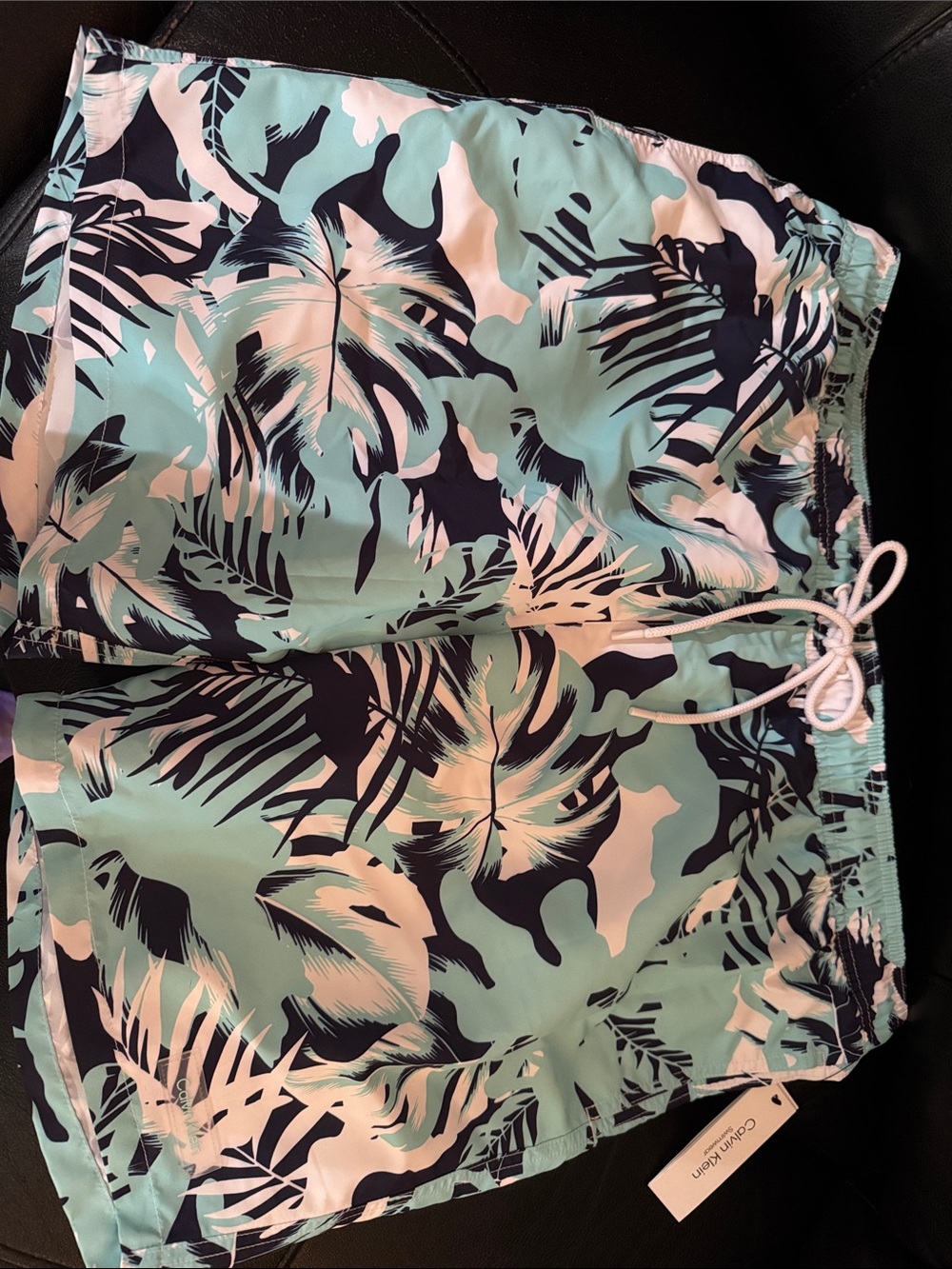 Men’s Tropical Print Swim Shorts in Aqua & Navy
